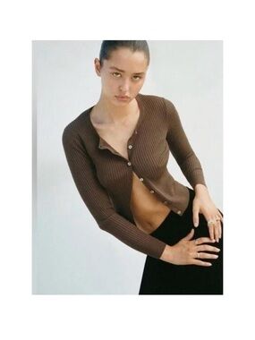 NWT Réalisation Par Ribbed Chocolate Brown Cardigan